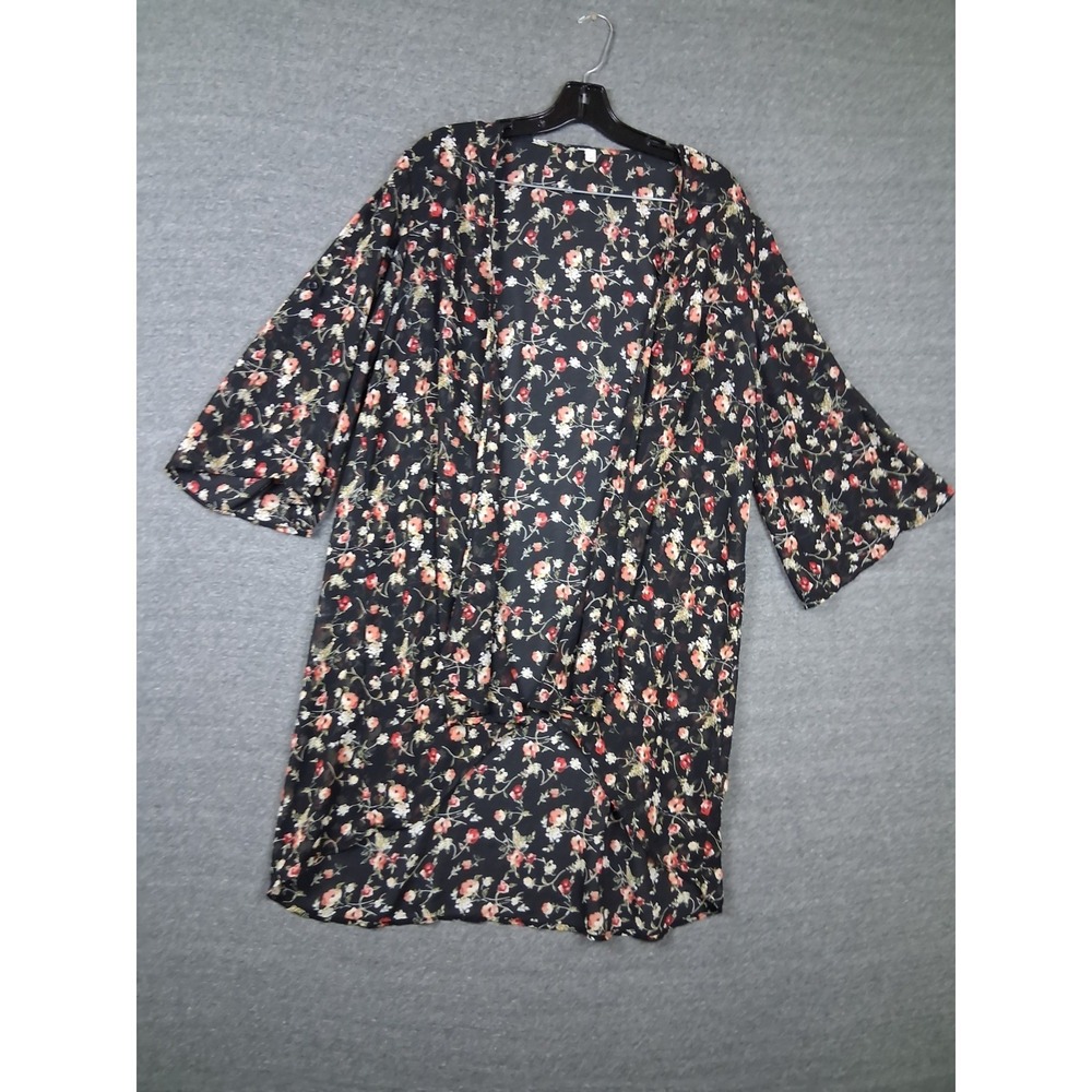 Anthropologie Jacket L Black Floral Sheer Kimono Witchy Whimisgoth Feminine